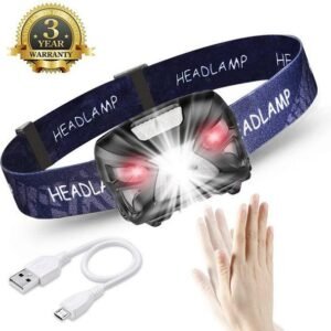 Linterna de Nordic Walking Frontal LED USB Recargable. 8 Modos Sensor de movimiento