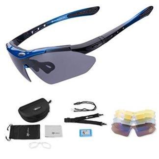 ROCKBROS Gafas de Sol Polarizadas con 5 Lentes Intercambiables Deportes Protección UV 400 Anti Viento para Hombre y Mujer